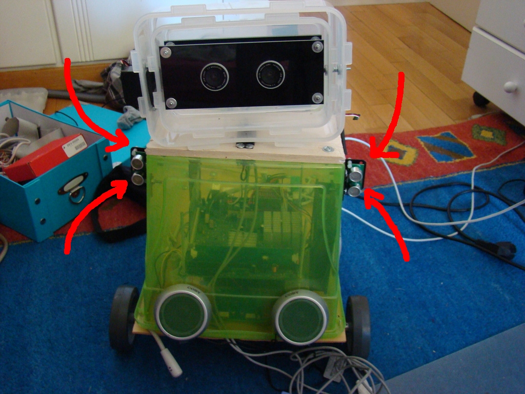 SRF-05 sensors mounted on guarddog